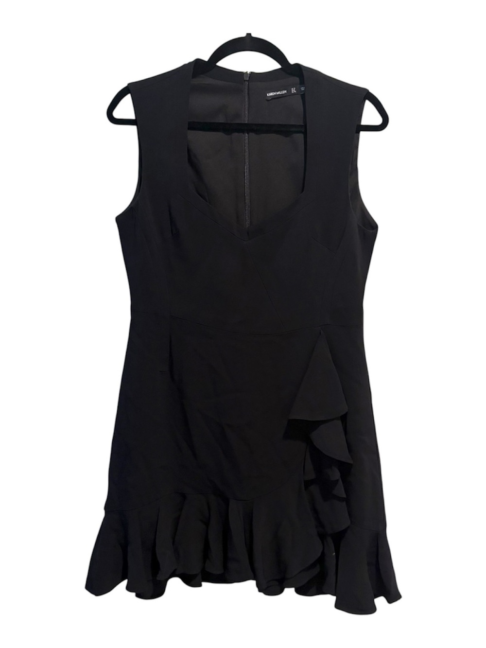 Karen Millen Black Cocktail Dress LBD Asymmetric Ruffle Hem Date Night Office